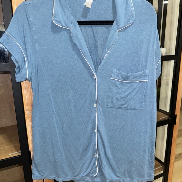 Eberjey gisele tencel modal pajamas shirt top short sleeve wedgewood relaxed - Picture 2 of 7